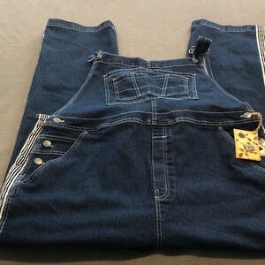 Hybrid & Company Dark Denim w White Stripes Women’s 3XL overalls NWT